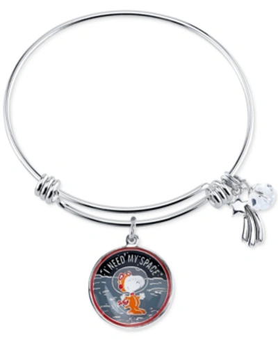 Peanuts Unwritten Astronaut Snoopy Fine Silver Plated Charm Bangle Bracelet Silver Plated