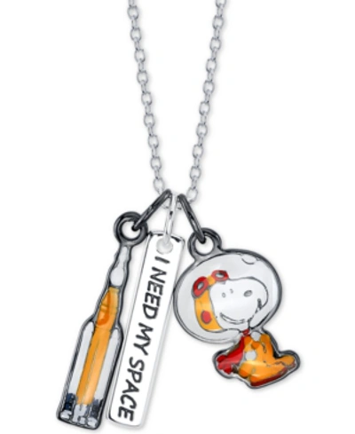 Peanuts Unwritten Astronaut Snoopy Pendant Necklace In Fine Silver-plate, 16" + 2" Extender
