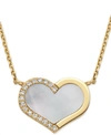 Effy Collection Effy Mother-of-pearl & Diamond (1/20 Ct. T.w.) Heart 18" Pendant Necklace In 14k Gold In White