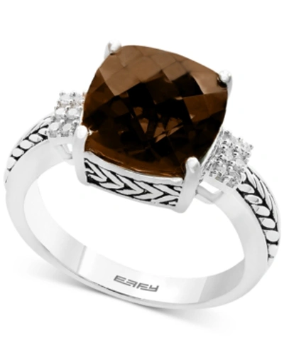 Effy Collection Effy Smoky Quartz (4-1/2 Ct. T.w.) & Diamond (1/20 Ct. T.w.) Accent Ring In Sterling Silver In Brown