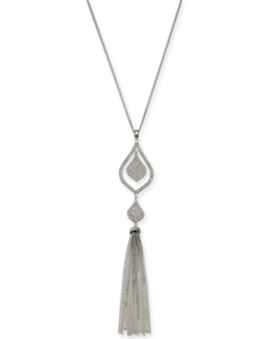 Inc International Concepts Silver-tone Pave & Chain Tassel Pendant Necklace, 28" + 3" Extender, Created For Macy's