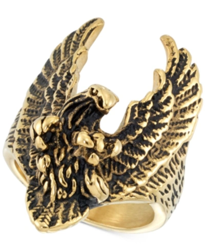 Legacy For Men By Simone I. Smith Yellow & Black Ion-plated Eagle Ring In Stainless Steel In Gold Tone