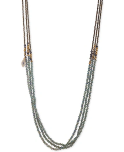 Lonna & Lilly Gold-tone Pave Evil Eye Charm Beaded 36" Triple-strand Necklace In Green