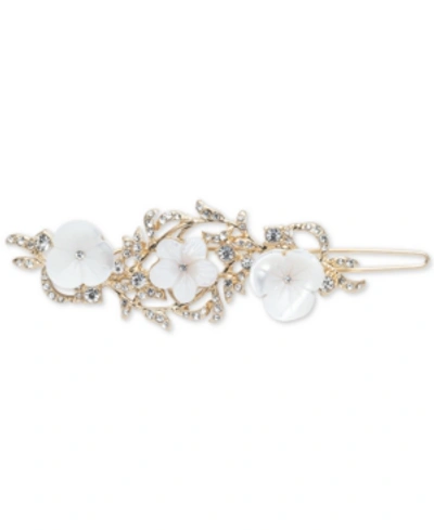 Lonna & Lilly Gold-tone Pave & Mother-of-pearl Flower Hair Barrette In White
