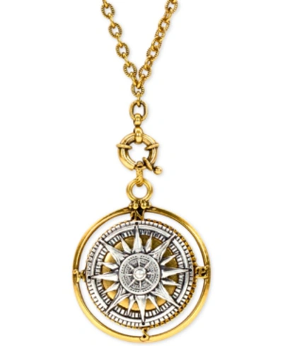Patricia Nash Two-tone Compass 30" Long Pendant Necklace In Silver
