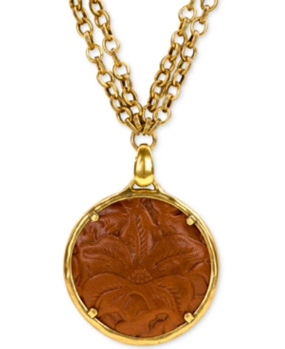Patricia Nash Leather-inset Double-chain 28" Pendant Necklace In Gold