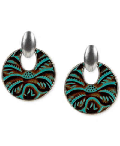 Patricia Nash Leather Doorknocker Earrings In Turquoise