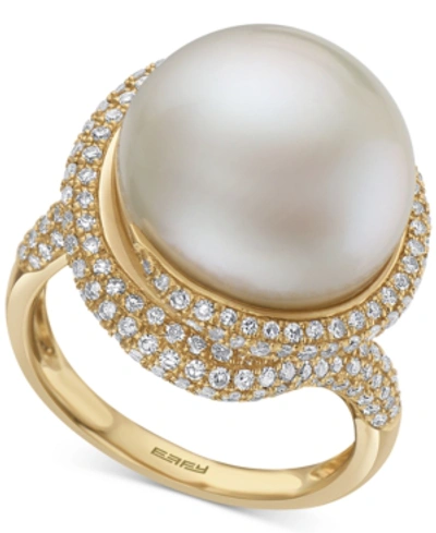 Effy Collection Effy Cultured Freshwater Pearl (14mm) & Diamond (1-1/20 Ct. T.w.) Ring In 14k Gold In White