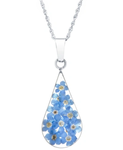 Giani Bernini Medium Teardrop Dried Flower Pendant With 18" Chain In Sterling Silver. Available In Multi, Blue Or