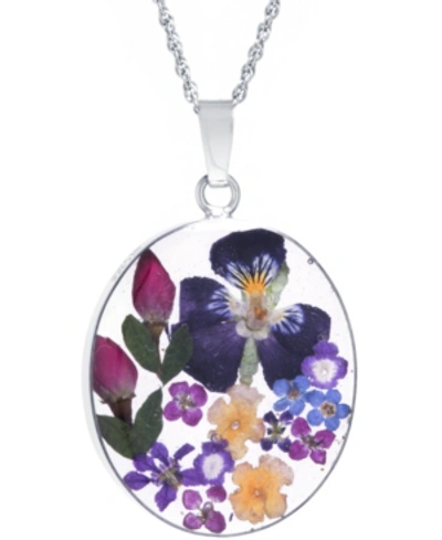 Giani Bernini Medium Oval Dried Flower Medal Pendant With 18" Chain In Sterling Silver. Available In Multi, Purple