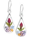 GIANI BERNINI MEDIUM TEARDROP DRIED FLOWER EARRINGS IN STERLING SILVER. AVAILABLE IN MULTI, BLUE, YELLOW OR PURPLE