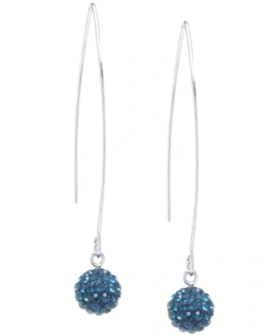Giani Bernini Pave Crystal Ball On A Thread Wire Earrings Set In Sterling Silver. Available In Clear, Dark Blue Or