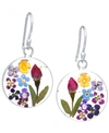 GIANI BERNINI MEDIUM ROUND DRIED FLOWER EARRINGS IN STERLING SILVER. AVAILABLE IN MULTI, BLUE OR PURPLE