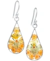 GIANI BERNINI MEDIUM TEARDROP DRIED FLOWER EARRINGS IN STERLING SILVER. AVAILABLE IN MULTI, BLUE, YELLOW OR PURPLE