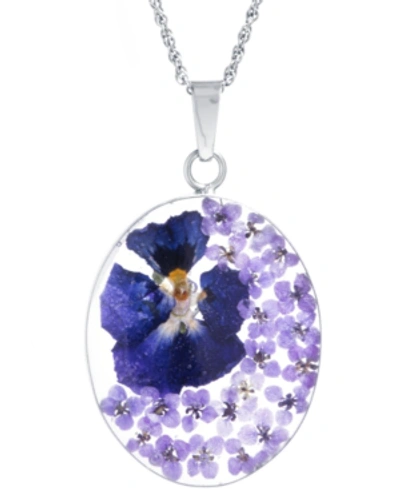 Giani Bernini Medium Oval Dried Flower Medal Pendant With 18" Chain In Sterling Silver. Available In Multi, Purple