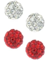 GIANI BERNINI CRYSTAL 4MM 2-PC SET PAVE STUD EARRINGS IN STERLING SILVER, AVAILABLE IN BLACK AND WHITE OR RED AND 