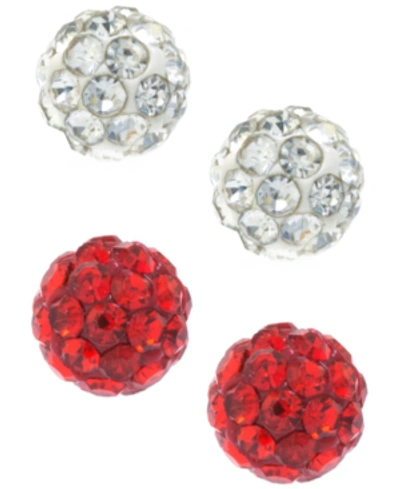 Giani Bernini Crystal 4mm 2-pc Set Pave Stud Earrings In Sterling Silver, Available In Black And White Or Red And