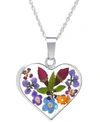 Giani Bernini Heart Shape Dried Flower Pendant With 18" Chain In Sterling Silver In Multi