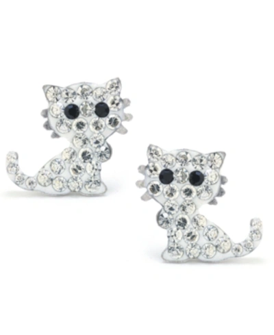Giani Bernini Clear Pave Crystal Cat Stud Earrings Set In Sterling Silver