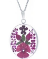 GIANI BERNINI MEDIUM OVAL DRIED FLOWER MEDAL PENDANT WITH 18" CHAIN IN STERLING SILVER. AVAILABLE IN MULTI, PURPLE