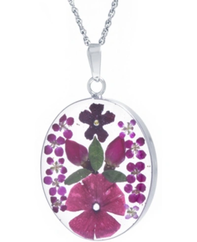 Giani Bernini Medium Oval Dried Flower Medal Pendant With 18" Chain In Sterling Silver. Available In Multi, Purple In Red