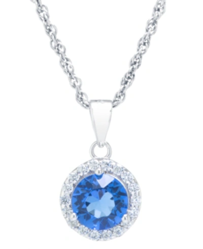 Giani Bernini Crystal And Cubic Zirconia Halo 18" Pendant Necklace In Sterling Silver, Created For Macy's In Sapphire Blue