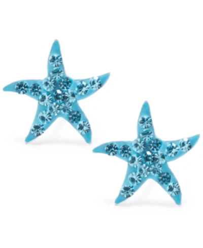 Giani Bernini Light Aqua Pave Crystal Starfish Stud Earrings Set In Sterling Silver