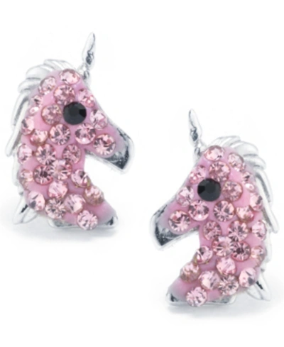 Giani Bernini Pink Pave Crystal Unicorn Stud Earrings Set In Sterling Silver