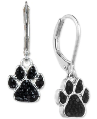 Pet Friends Jewelry Silver-tone Black Pave Paw Drop Earrings