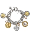 PATRICIA NASH TWO-TONE WORLD COIN & FRESHWATER PEARL (9MM) DOUBLE-CHAIN CHARM BRACELET