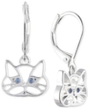 PET FRIENDS JEWELRY SILVER-TONE BLUE CRYSTAL CAT DROP EARRINGS