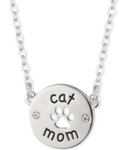 PET FRIENDS JEWELRY SILVER-TONE CAT MOM PENDANT NECKLACE, 16" + 3" EXTENDER