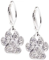 PET FRIENDS JEWELRY SILVER-TONE PAVE PAW DROP EARRINGS