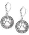 PET FRIENDS JEWELRY SILVER-TONE PAVE PAW-CUTOUT DROP EARRINGS