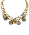 PATRICIA NASH TWO-TONE WORLD COIN & FRESHWATER PEARL (9MM) 18" DOUBLE-ROW STATEMENT NECKLACE