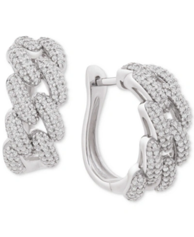 Wrapped In Love Diamond Chain Link Detail Small Hoop Earrings (1 Ct. T.w.) In Sterling Silver, .79", Created For Mac