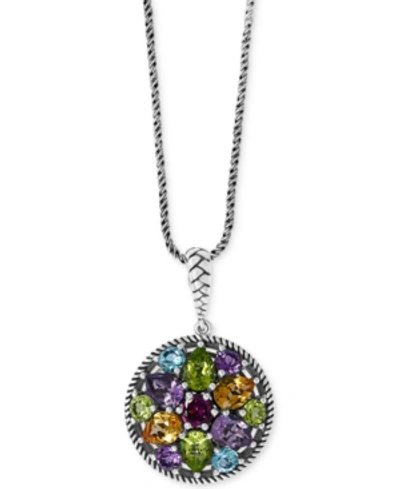 Effy Collection Effy Multi-gemstone Disc 18" Pendant Necklace (7-1/3 Ct. T.w.) In Sterling Silver In Multi Gemstone