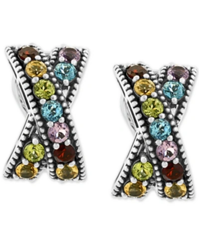 Effy Collection Effy Multi-gemstone Crisscross Curved Drop Earrings (3-1/5 Ct. T.w.) In Sterling Silver In Multi Gemstone