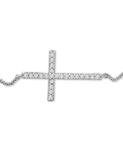 Wrapped Diamond Sideways Cross Bolo Bracelet (1/6 Ct. T.w.) In 14k White Gold, Created For Macy's