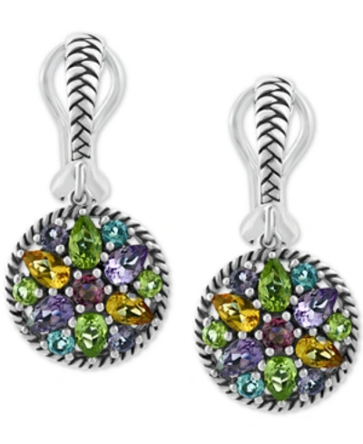 Effy Collection Effy Multi-gemstone Cluster Drop Earrings (3-7/8 Ct. T.w.) In Sterling Silver In Multi Gemstone