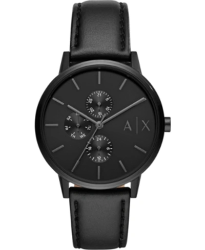 Armani Exchange Men's Black Leather Strap Watch 42mm