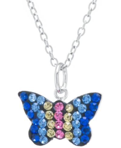 Giani Bernini Multicolor Pave Crystal Butterfly Pendant With 18" Chain Set In Sterling Silver