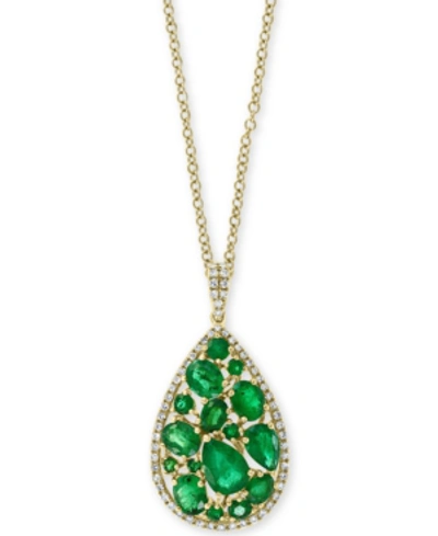 Effy Collection Effy Emerald (3-1/20 Ct. T.w.) And Diamond (1/4 Ct. T.w.) Teardrop 18" Pendant Necklace In 14k Gold