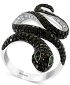 Effy Collection Effy Diamond (1-5/8 Ct. T.w.) & Emerald Accent Snake Ring In 14k White Gold In White Gold