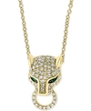 Effy Collection Effy Diamond (3/8 Ct. T.w.) & Emerald (1/20 Ct. T.w.) Panther 18" Pendant Necklace In 14k Gold In Yellow Gold