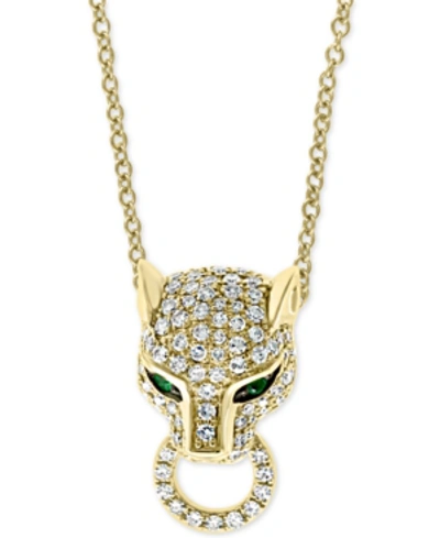 Effy Collection Effy Diamond (3/8 Ct. T.w.) & Emerald (1/20 Ct. T.w.) Panther 18" Pendant Necklace In 14k Gold In Yellow Gold