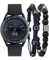 INC INTERNATIONAL CONCEPTS I.N.C. MEN'S FAUX BLUE LEATHER STRAP WATCH 33MM GIFT SET, CREATED FOR MACY'S