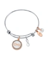 UNWRITTEN "FOREVER FRIENDS" INFINITY BANGLE BRACELET IN STAINLESS STEEL & ROSE GOLD-TONE WITH SILVER PLATED CH