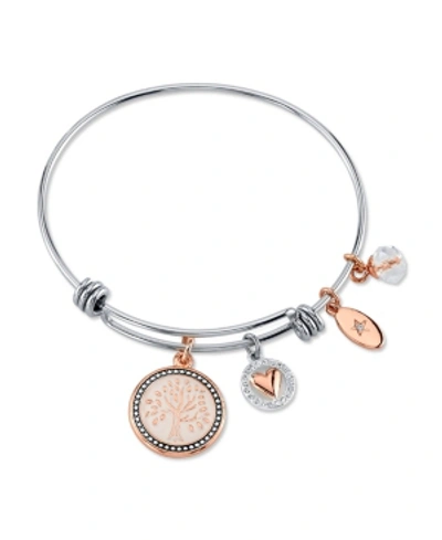 Unwritten "my Family, My Love" Family Tree Bangle Bracelet In Stainless Steel & Rose Gold-tone With Silver Pla