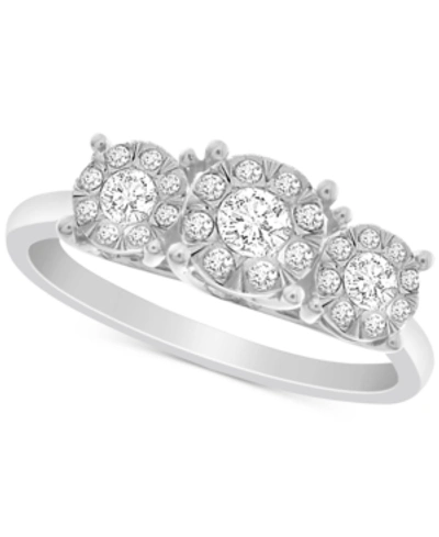 Promised Love Diamond Triple Halo Promise Ring (1/3 Ct. T.w.) In Sterling Silver